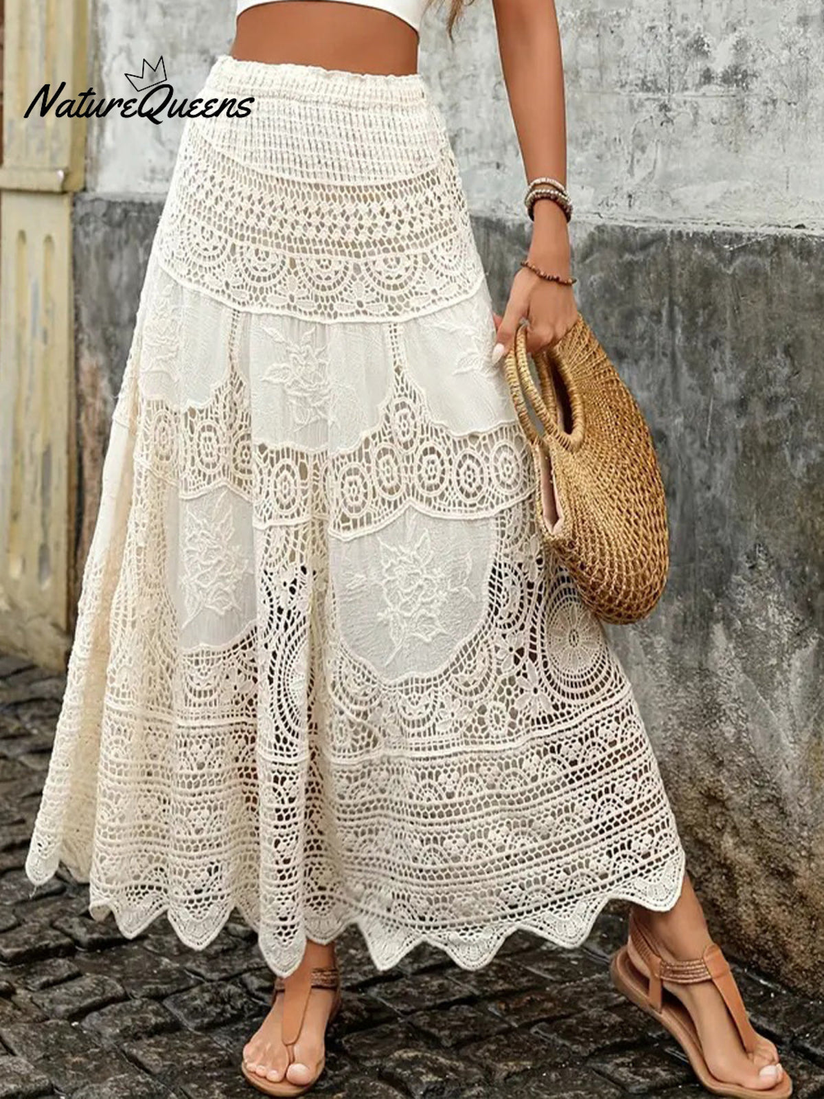 Women's Vintage Hollow Knitted Flared Cotton Skirt