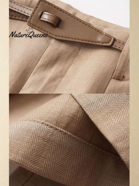 Women's Jacquard PatternTencel and Linen Wide-leg Casual Pants（Belt Included）