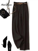 Women's Jacquard PatternTencel and Linen Wide-leg Casual Pants（Belt Included）