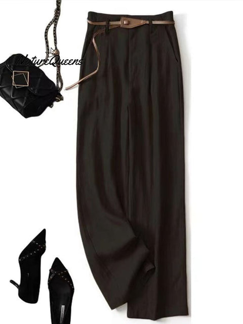Women's Jacquard PatternTencel and Linen Wide-leg Casual Pants（Belt Included）