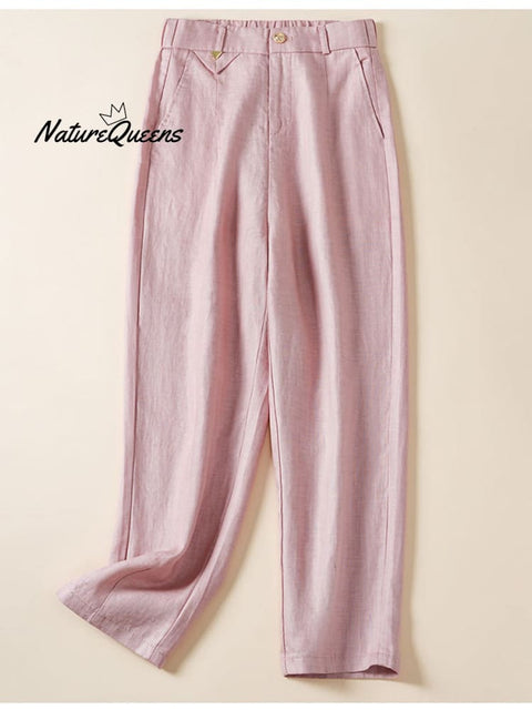 Women's Jacquard PatternTencel and Linen Casual Pants