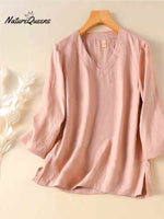 Women's V Neck Cotton and Linen Shirt