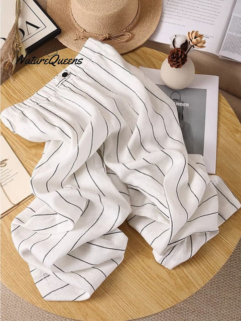 Women's Stripe Cotton And Linen Casual Pants