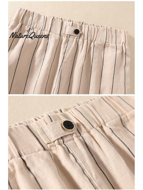 Women's Stripe Cotton And Linen Casual Pants