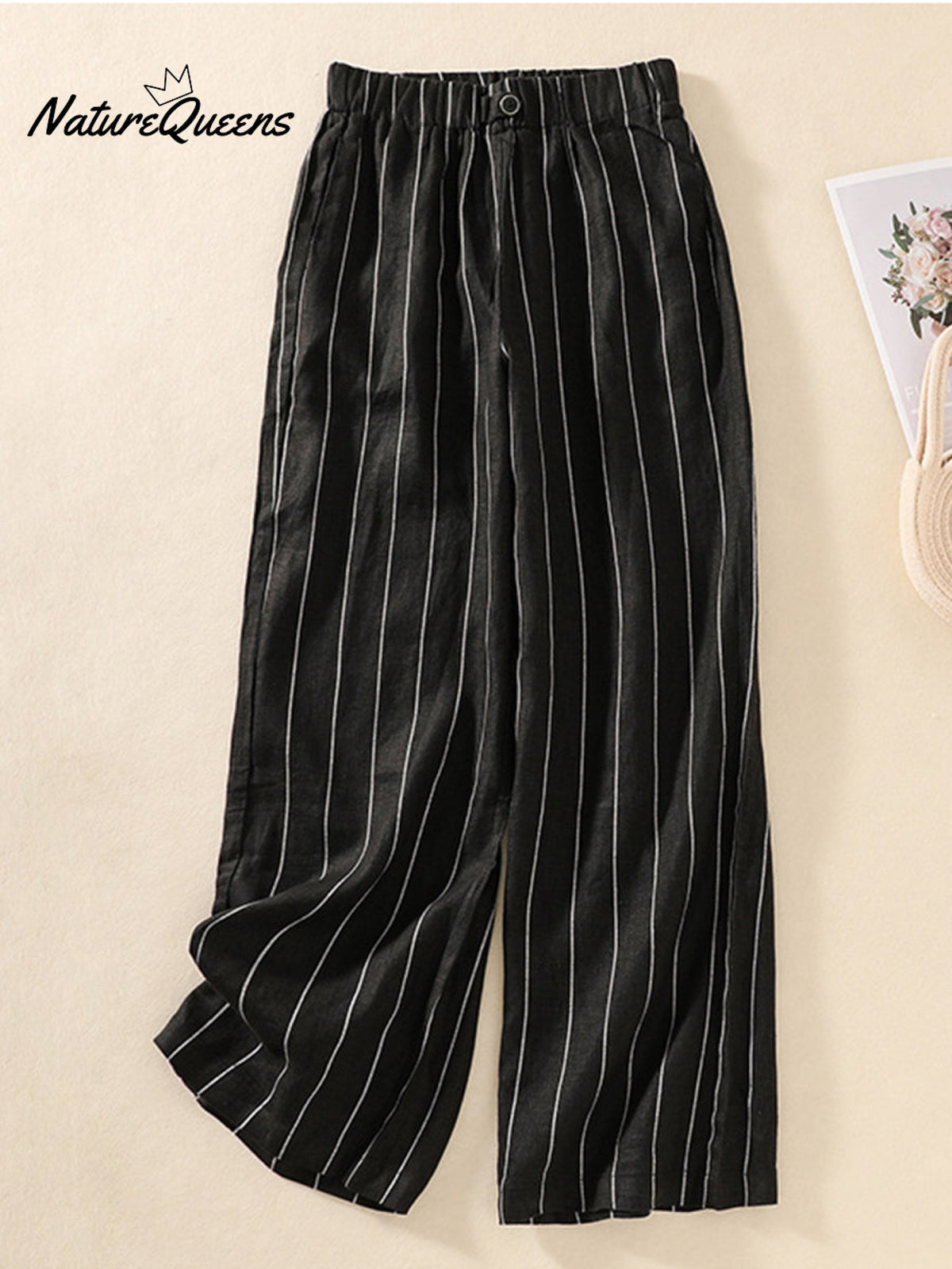 Women's Stripe Cotton And Linen Casual Pants