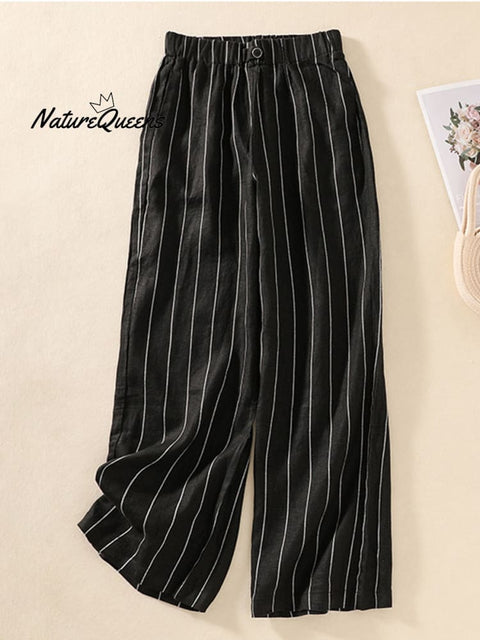 Women's Stripe Cotton And Linen Casual Pants