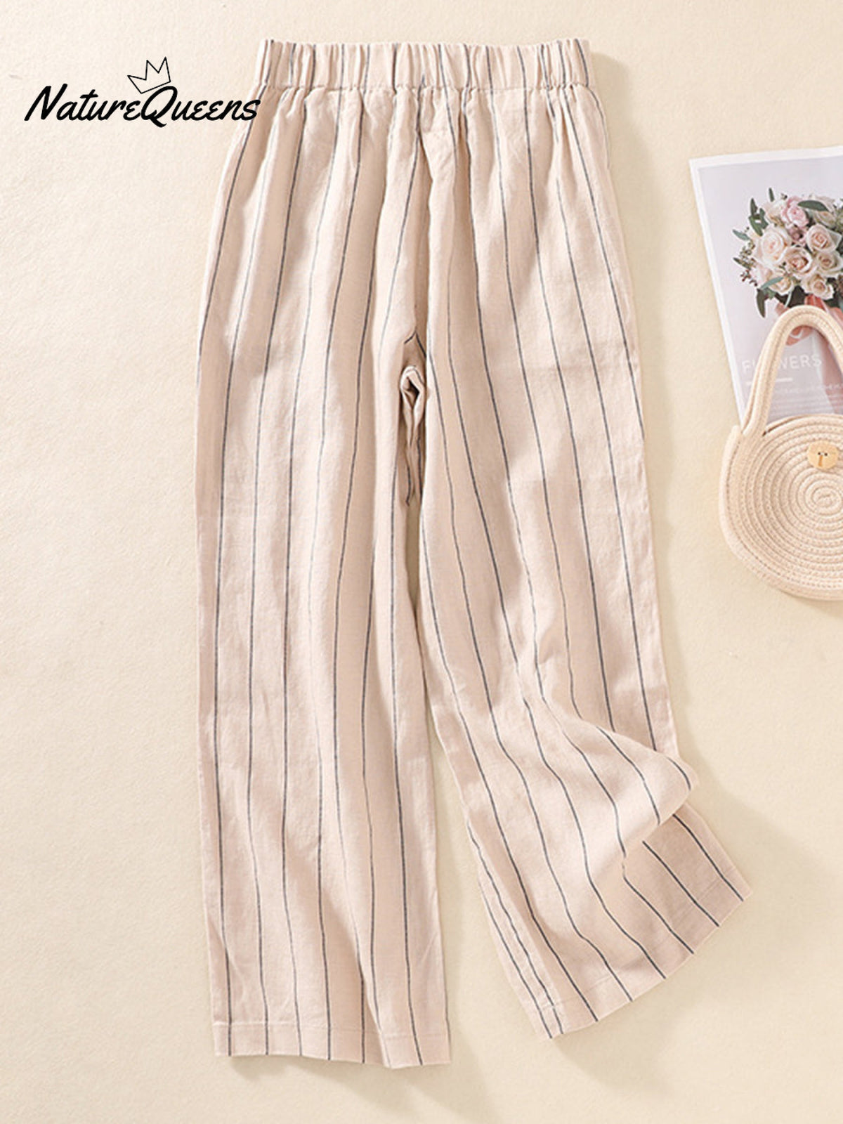 Women's Stripe Cotton And Linen Casual Pants