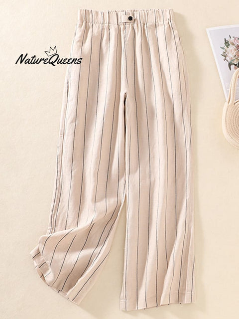 Women's Stripe Cotton And Linen Casual Pants