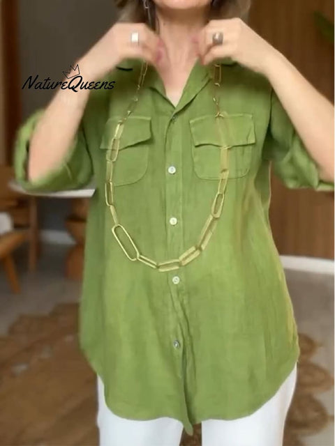 Women's Casual Long Sleeve Comfortable Cotton and Line Shirt