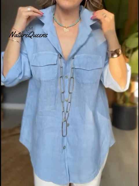 Women's Casual Long Sleeve Comfortable Cotton and Line Shirt