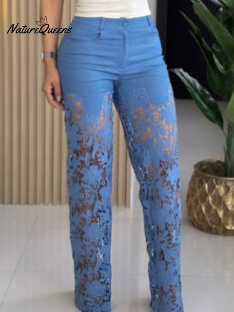 Women's Casual Hollow Embroidery Patchwork Jeans
