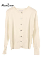 Women's Round Neck Cardigan Solid Color Loose Knit Sweater