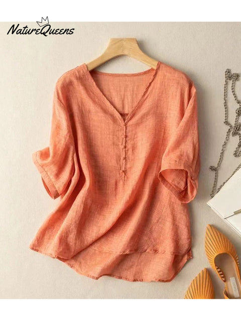 Women's  Casual Cotton And Linen Shirt