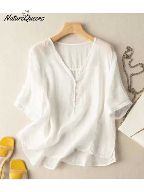 Women's  Casual Cotton And Linen Shirt