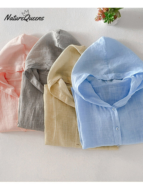 Women's Casual Cotton and Linen Hooded Cardigan