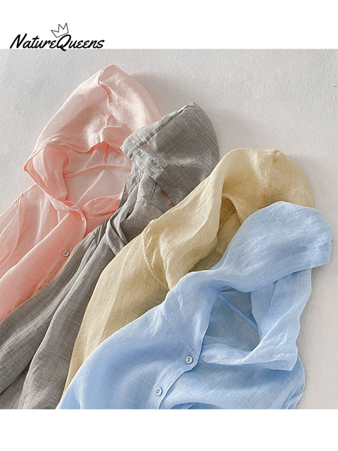 Women's Casual Cotton and Linen Hooded Cardigan