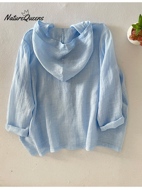 Women's Casual Cotton and Linen Hooded Cardigan
