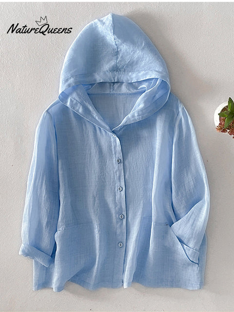 Women's Casual Cotton and Linen Hooded Cardigan