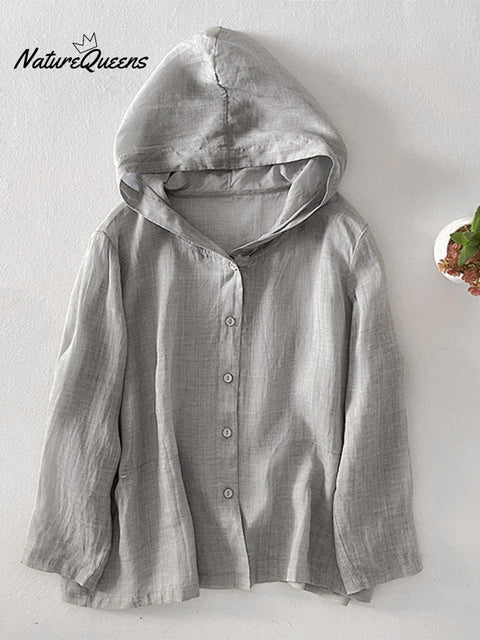 Women's Casual Cotton and Linen Hooded Cardigan