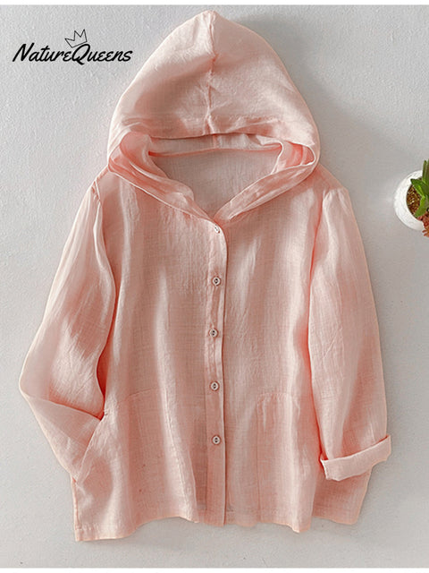 Women's Casual Cotton and Linen Hooded Cardigan