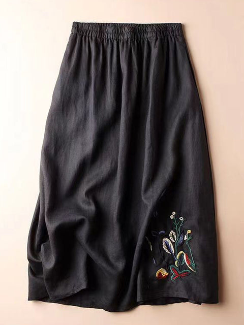 Women's Casual Cotton and Linen Embroidered Skirt