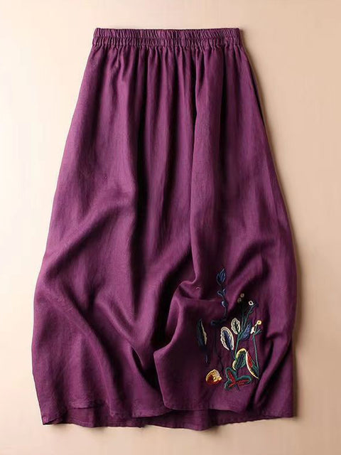 Women's Casual Cotton and Linen Embroidered Skirt