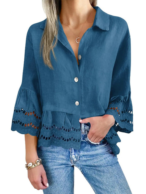 Women's Hollow Lace Patchwork Cotton Shirt