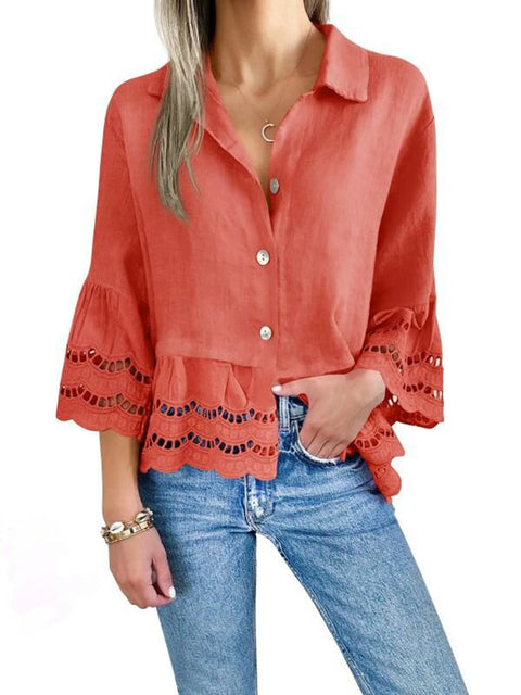 Women's Hollow Lace Patchwork Cotton Shirt