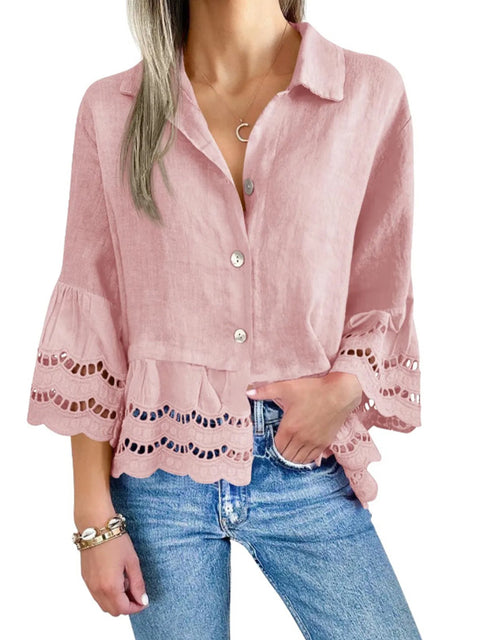 Women's Hollow Lace Patchwork Cotton Shirt