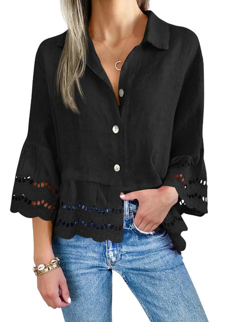 Women's Hollow Lace Patchwork Cotton Shirt