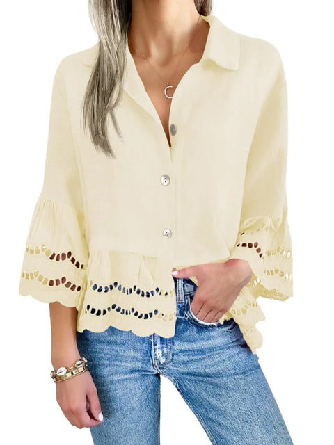Women's Hollow Lace Patchwork Cotton Shirt