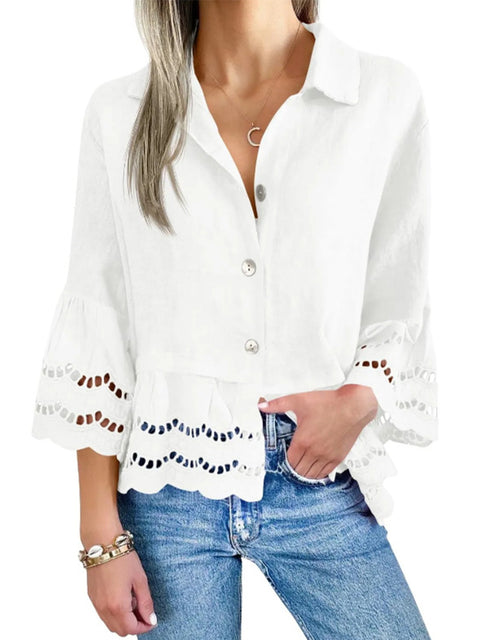Women's Hollow Lace Patchwork Cotton Shirt