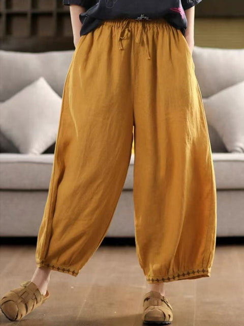 Women's Casual Embroidered Cotton and Linen Pants