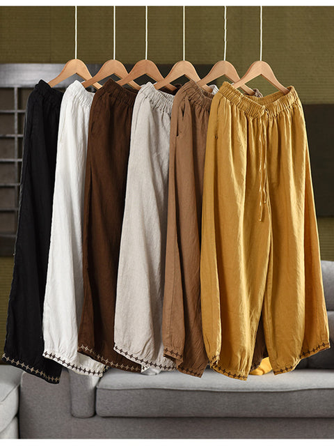 Women's Casual Embroidered Cotton and Linen Pants