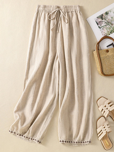 Women's Casual Embroidered Cotton and Linen Pants