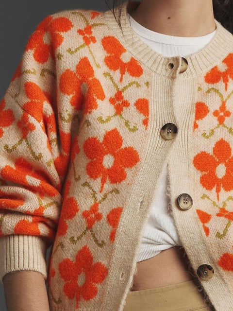 Women's Floral Button Cardigan Sweater