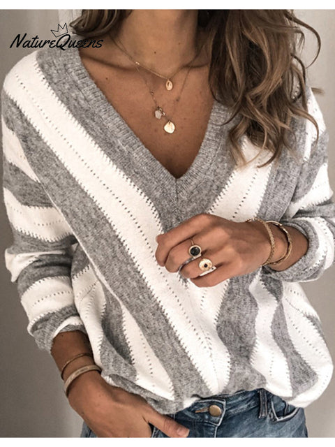 Women's Stripe Casual Pullover Sweater