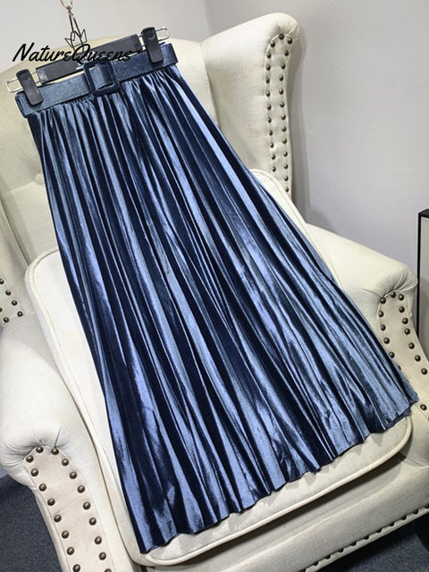 Women's Elegant Velvet Pleated Skirt