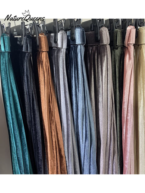 Women's Elegant Velvet Pleated Skirt