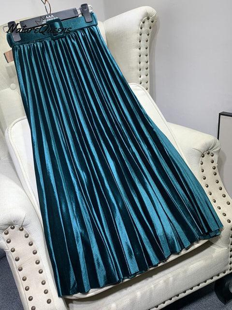 Women's Elegant Velvet Pleated Skirt