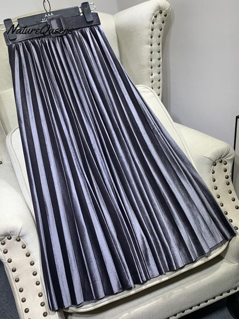 Women's Elegant Velvet Pleated Skirt