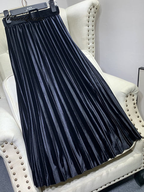 Women's Elegant Velvet Pleated Skirt