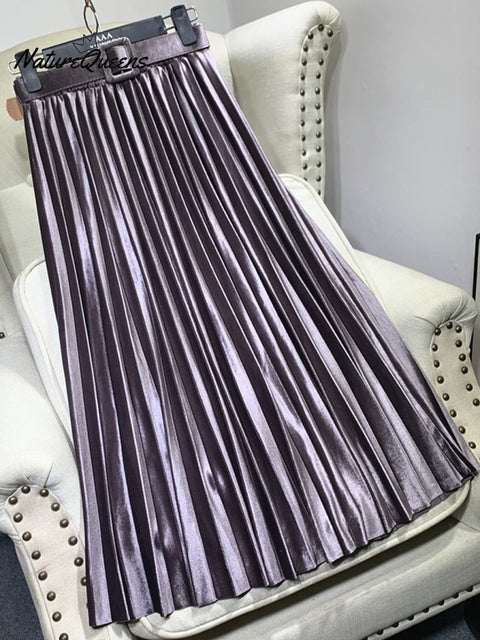 Women's Elegant Velvet Pleated Skirt