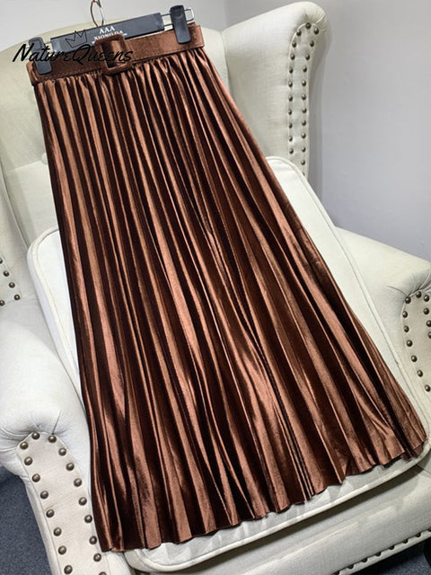 Women's Elegant Velvet Pleated Skirt