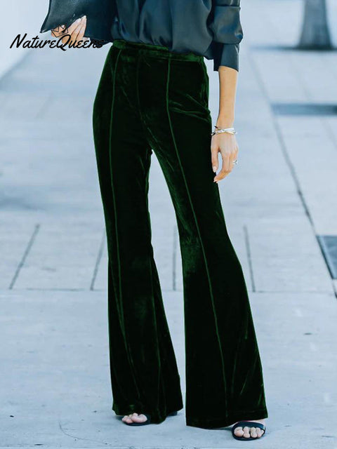 Women's velvet elegant slightly flared pants