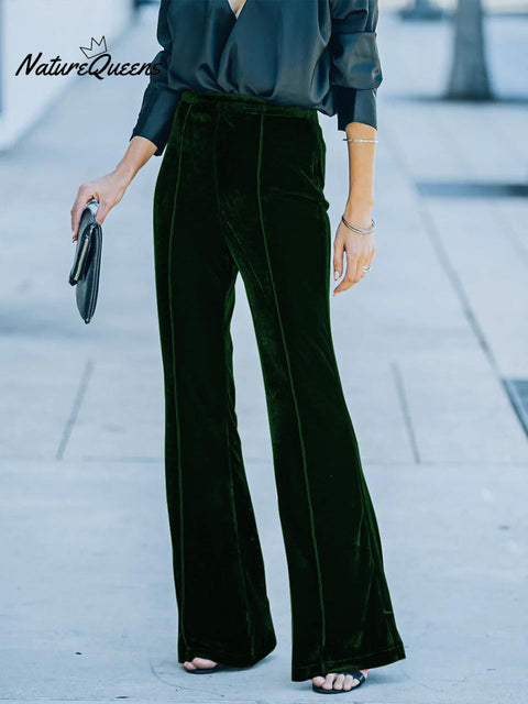 Women's velvet elegant slightly flared pants