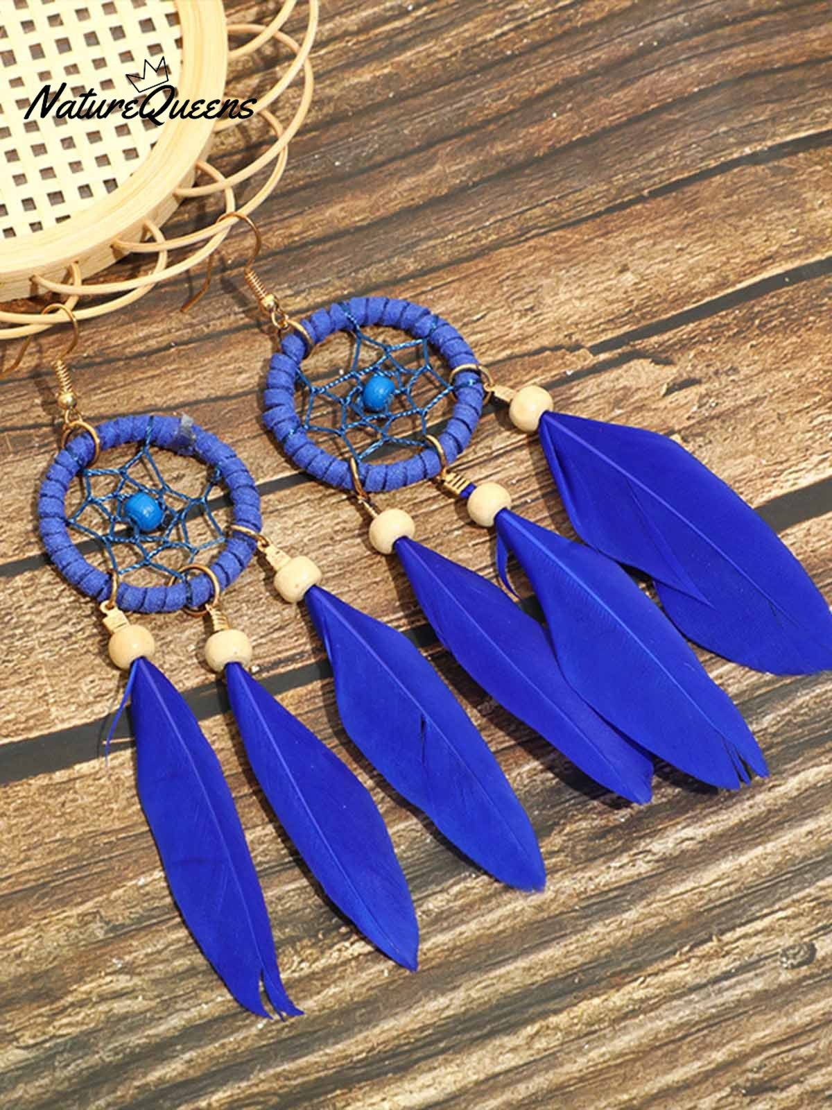 Dream Catcher Long Coffee Feather Earrings