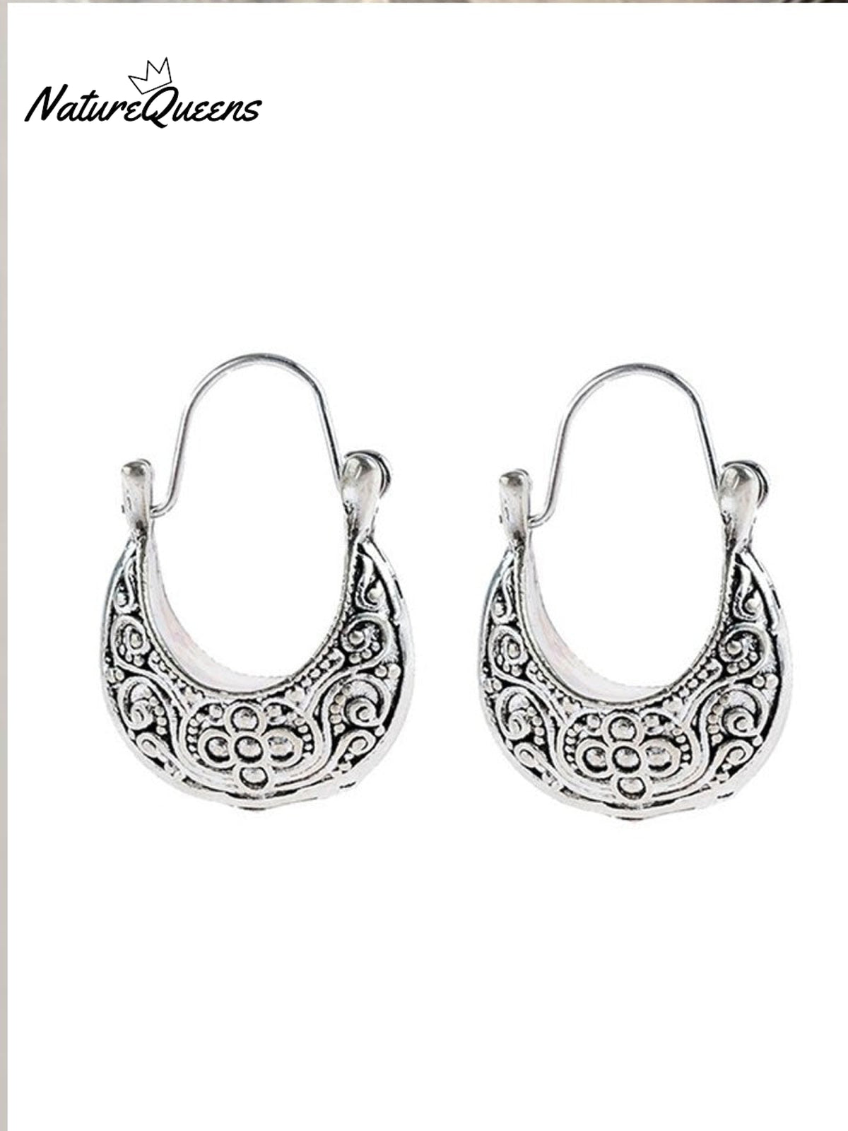 Women's Vintage Silver Round Earrings