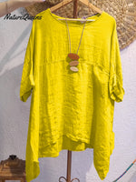 Women's Casual Cotton and Linen Round-neck Shirt