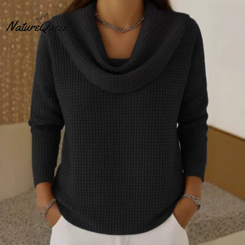 Warm Waffle Jumper with Elegant Waterfall Neck